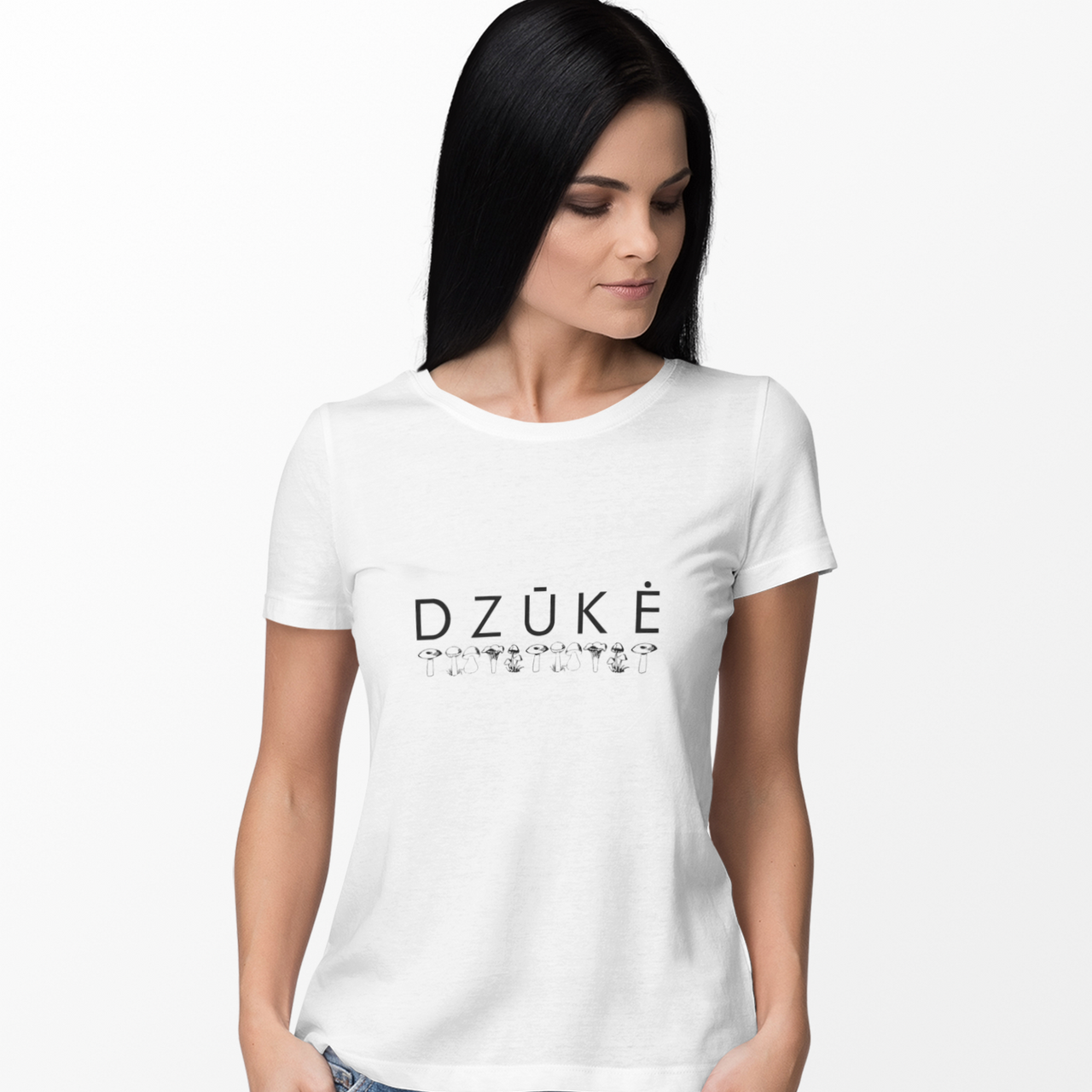 Balti moteriški marškinėliai "Dzūkė" Pagaminta prekė (S,L)