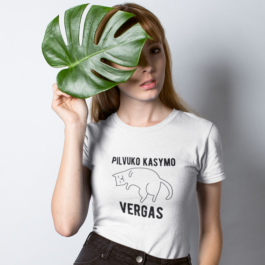 Balti moteriški marškinėliai "Pilvuko kasymo vergas"