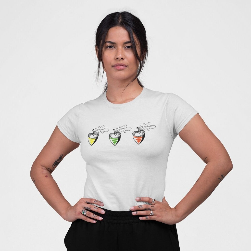 Balti moteriški marškinėliai "Lietuviškos gilės"