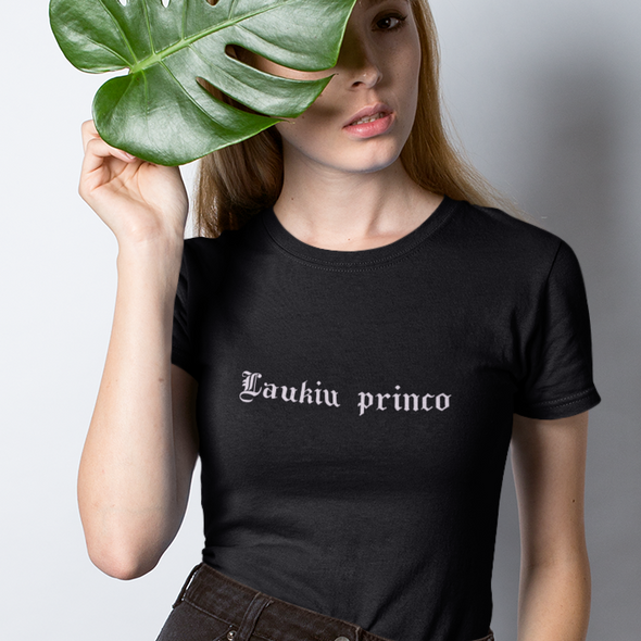 Juodi moteriški marškinėliai "Laukiu princo“
