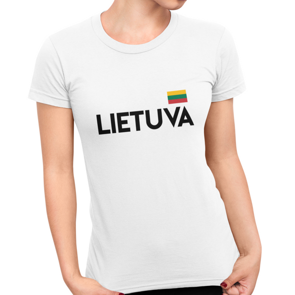 Balti moteriški marškinėliai "Lietuva su maža vėliava"