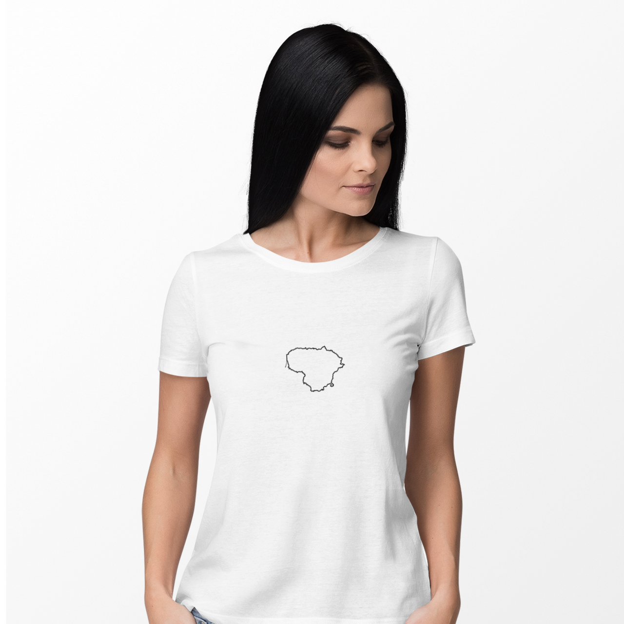Balti moteriški marškinėliai "Lietuvos kontūrai"