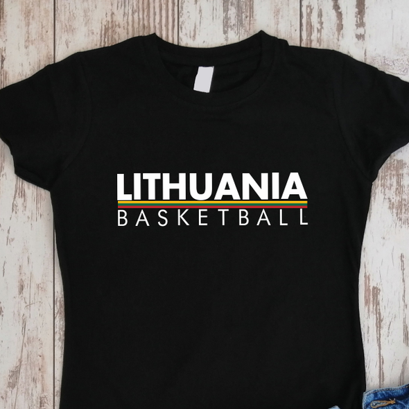 Juodi moteriški marškinėliai "Lithuania basketball"