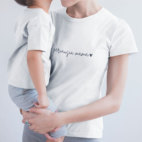 Balti moteriški marškinėliai "Geriausia mama užrašas"