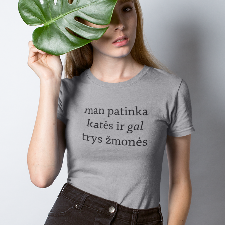 Pilki moteriški marškinėliai "Man patinka katės"