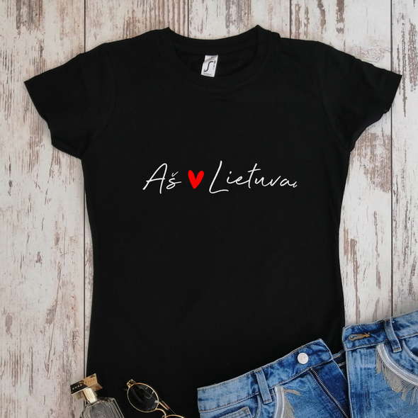 Juodi moteriški marškinėliai "Meilė Lietuvai"