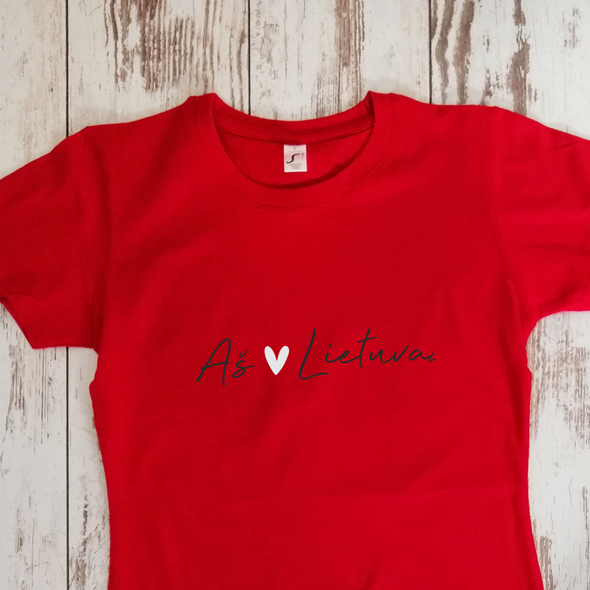 Raudoni moteriški marškinėliai "Meilė Lietuvai"