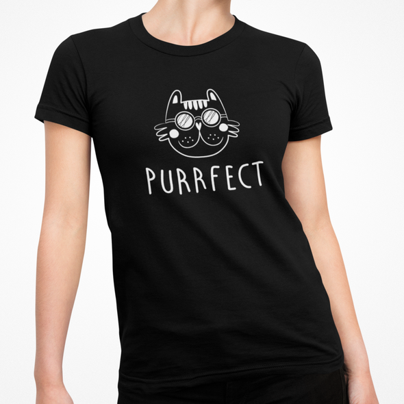 Juodi moteriški marškinėliai "Purrfect"