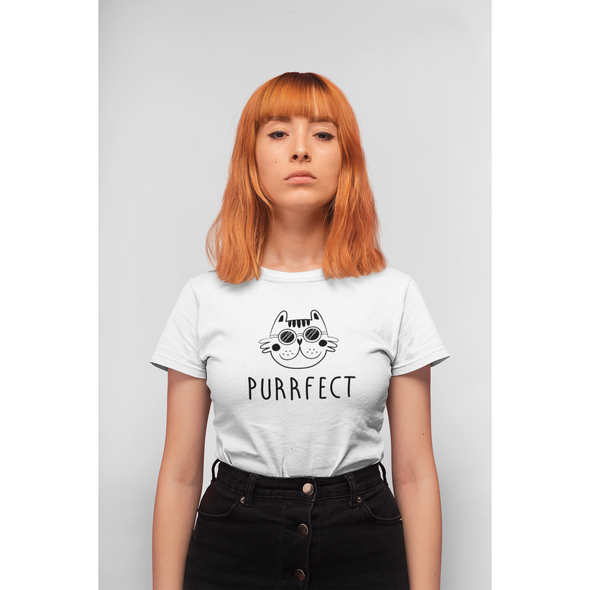 Balti moteriški marškinėliai "Purrfect"