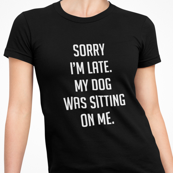Juodi moteriški marškinėliai "Sorry (dog)"