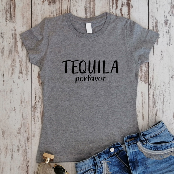 Pilki moteriški medvilniniai marškinėliai "Tequila porfavor"