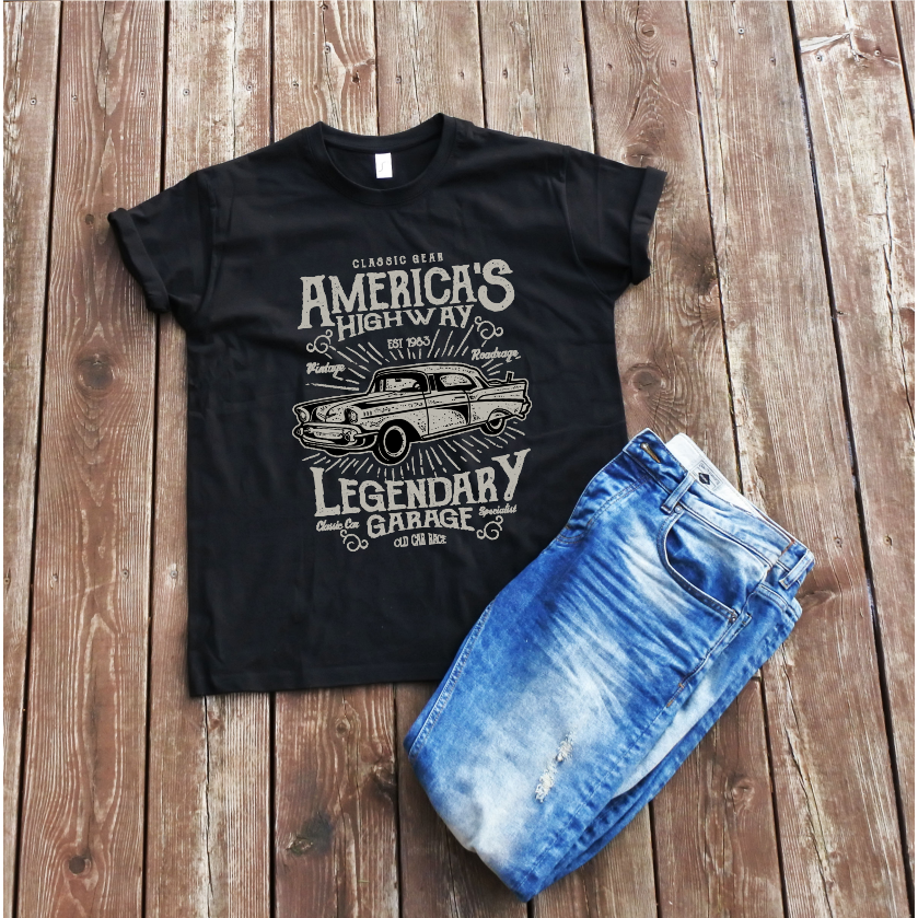 Juodi unisex marškinėliai "America's highway''