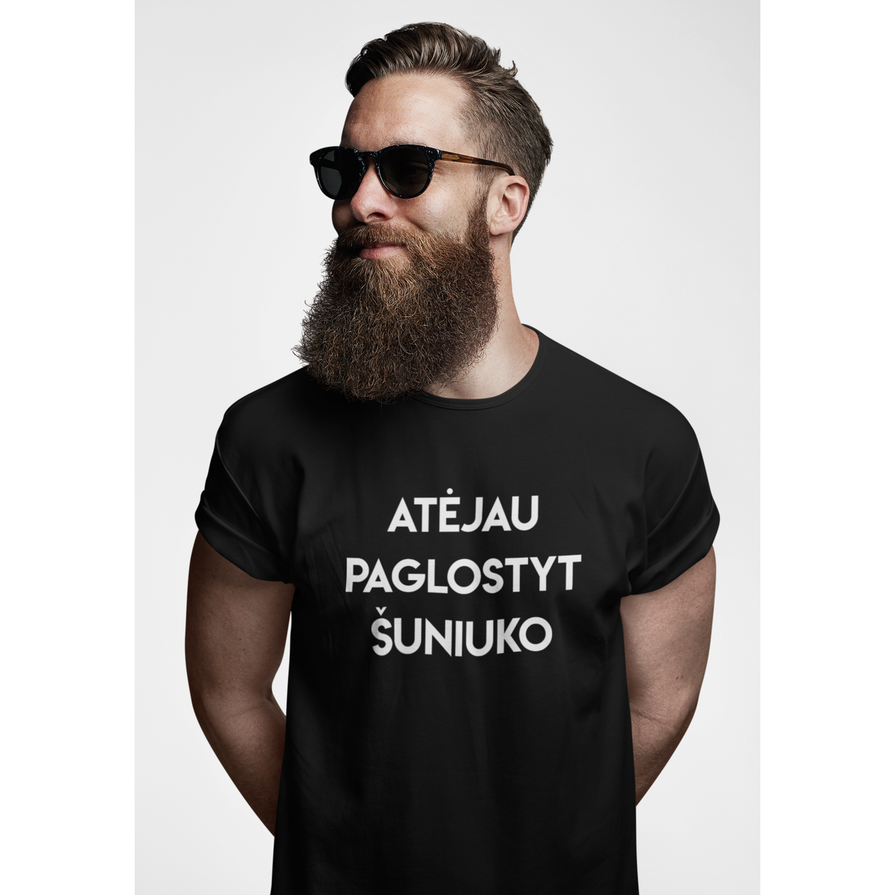 Juodi UNISEX marškinėliai "Atėjau paglostyt šuniuko"