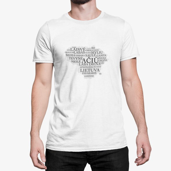 Balti UNISEX marškinėliai "Lietuviški žodžiai"