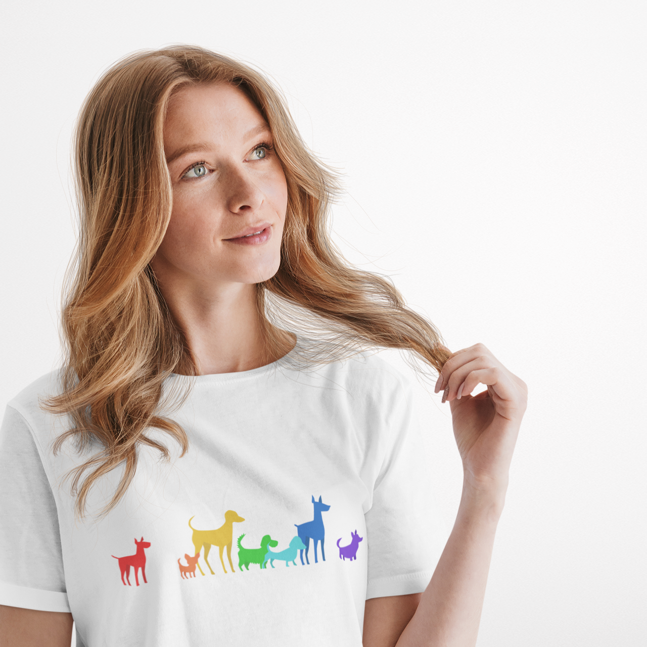 Balti UNISEX marškinėliai "Spalvoti šuniukai"