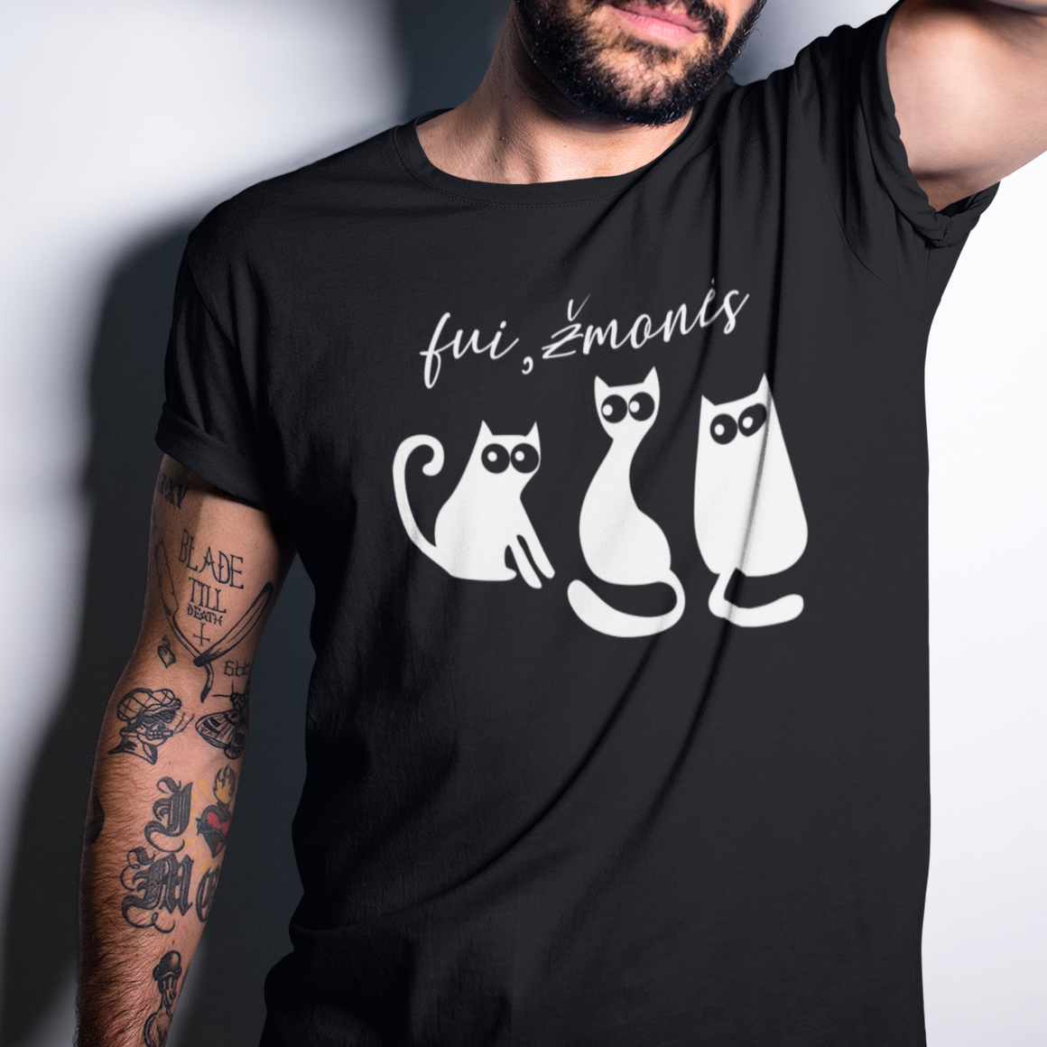 Juodi UNISEX marškinėliai "Fui, žmonės"