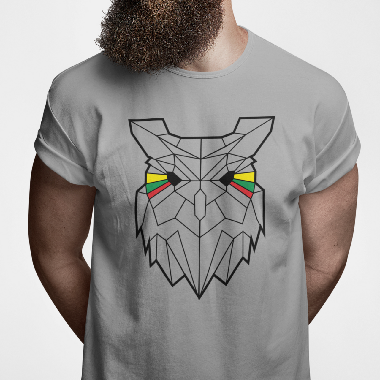 Pilki UNISEX marškinėliai "Geometrinė pelėda"