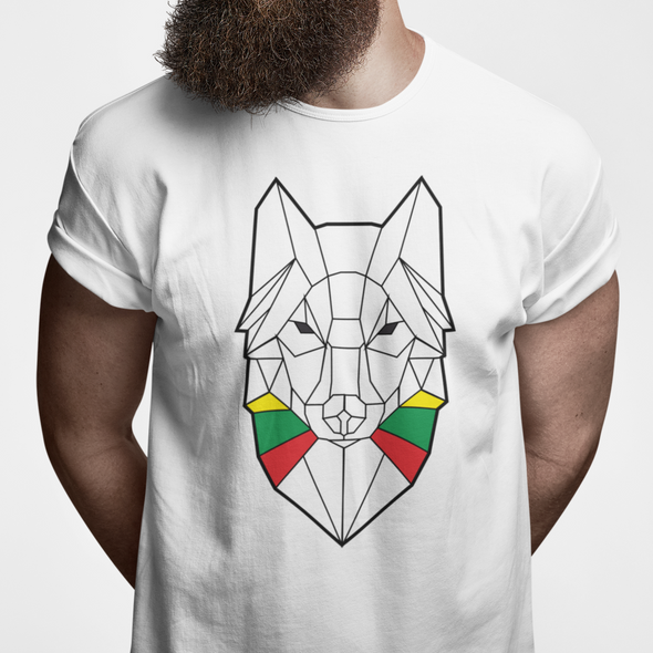 Balti UNISEX marškinėliai "Geometrinis vilkas"