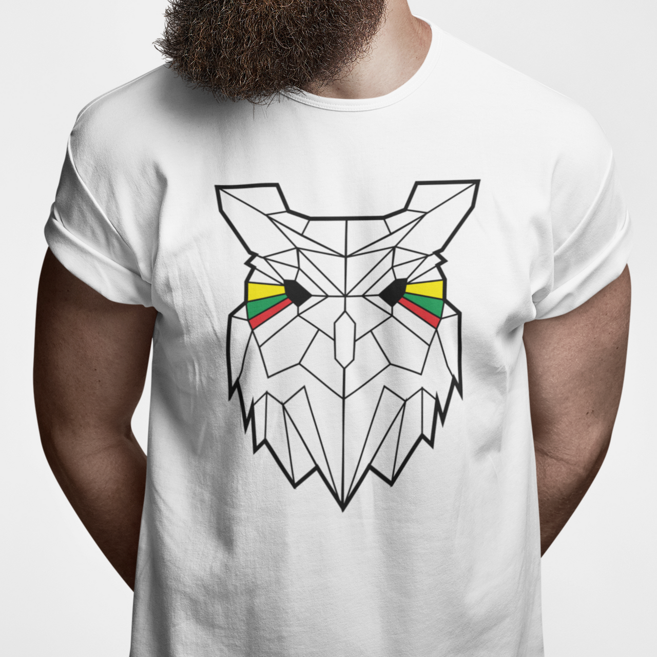 Balti UNISEX marškinėliai "Geometrinė pelėda"