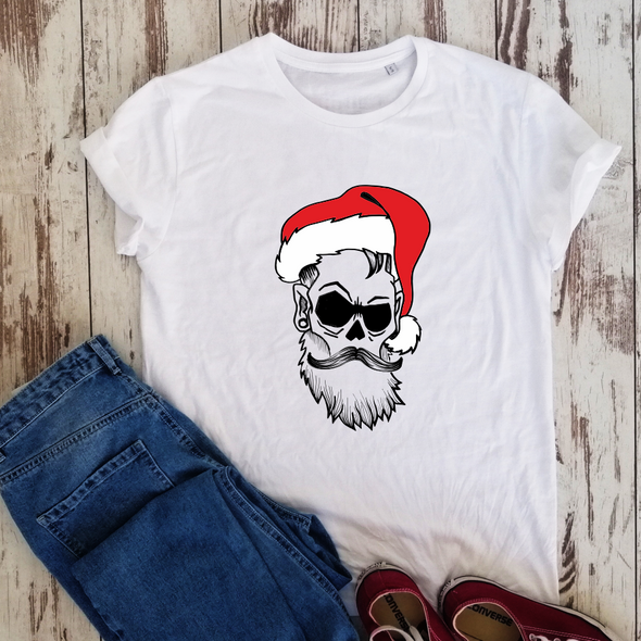 Balti unisex marškinėliai "Kalėdinė Barzda"