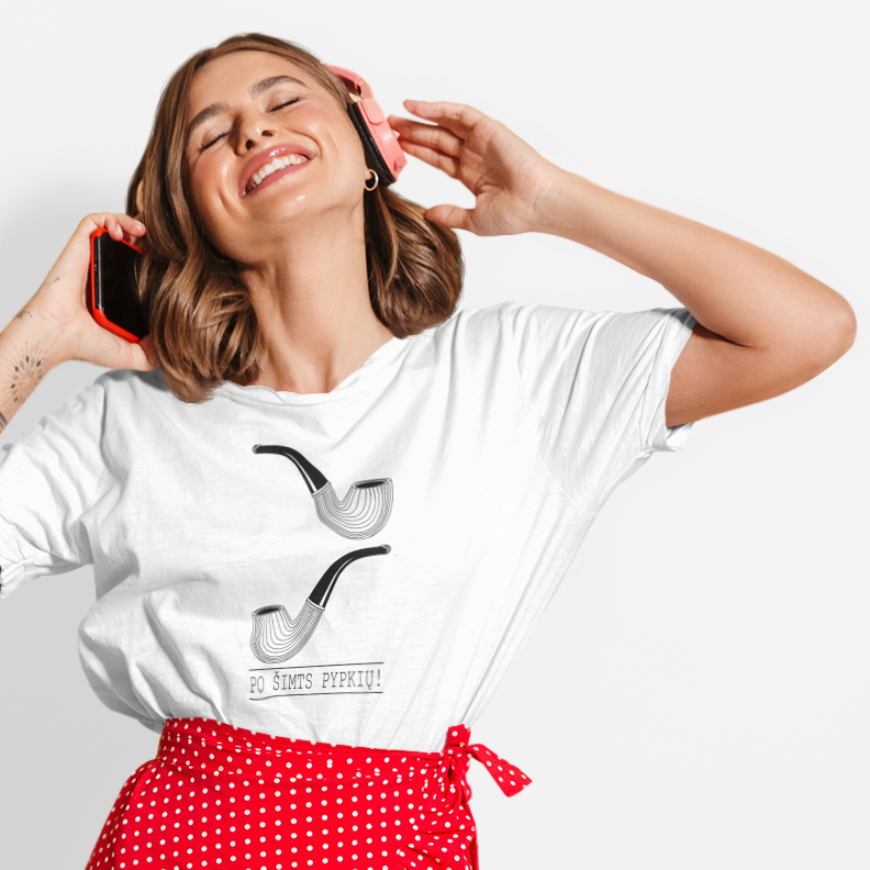 Balti UNISEX marškinėliai "Pypkės“