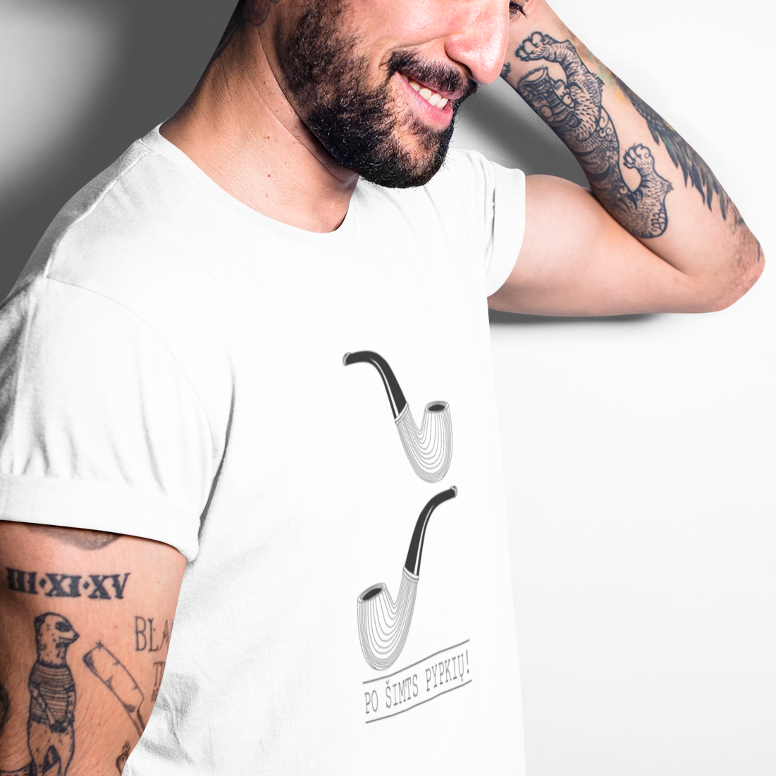 Balti UNISEX marškinėliai "Pypkės“