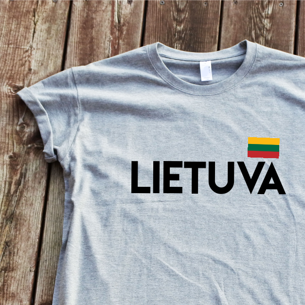Pilki unisex marškinėliai "Lietuva su maža vėliava"