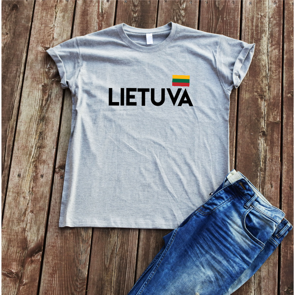 Pilki unisex marškinėliai "Lietuva su maža vėliava"