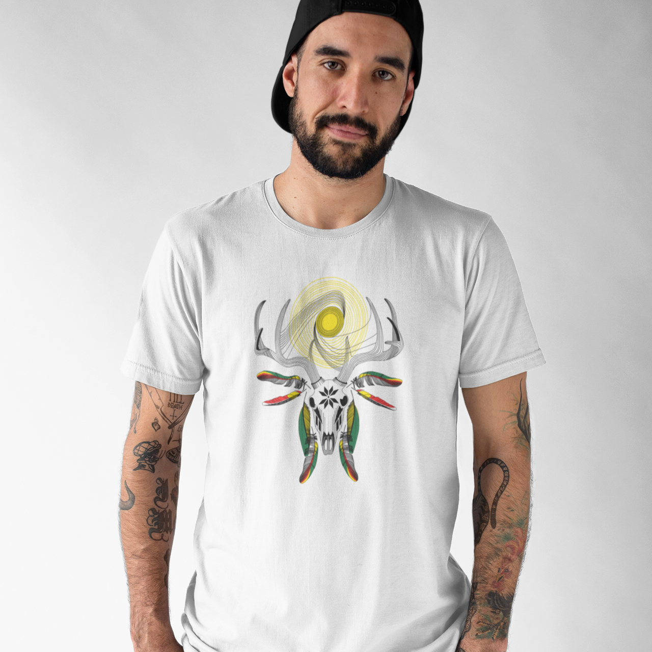 Balti UNISEX marškinėliai "Elnias devyniaragis"