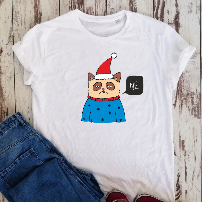 Balti unisex marškinėliai "Nekalėdinis katinas"