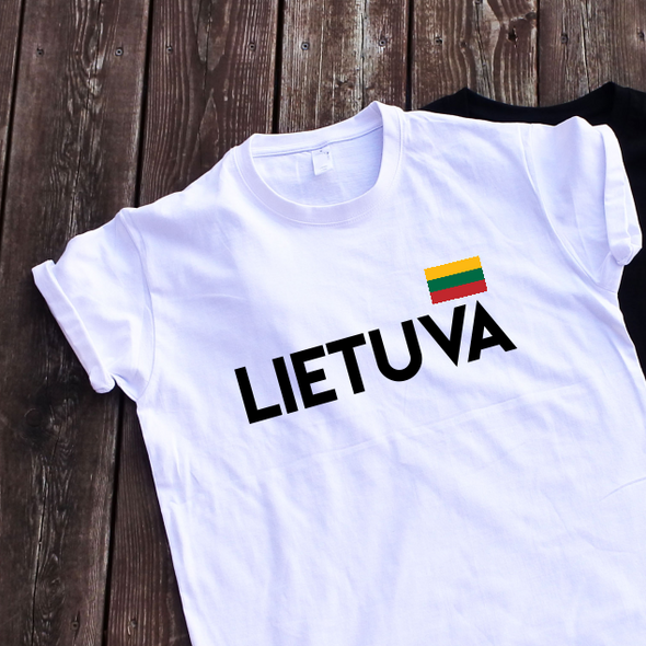 Balti unisex marškinėliai "Lietuva su maža vėliava"