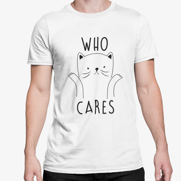 Balti UNISEX marškinėliai "Who cares"
