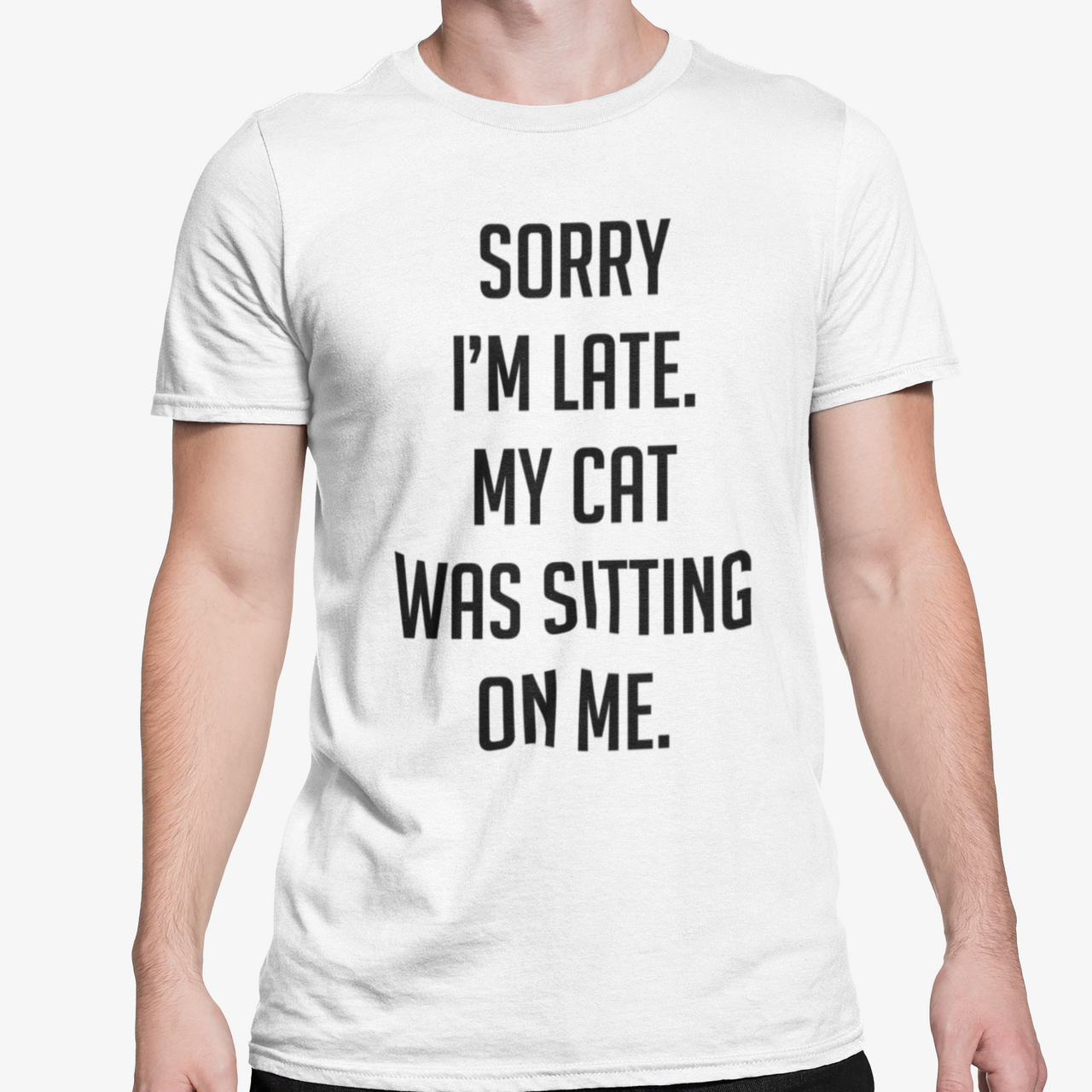 Balti UNISEX marškinėliai "Sorry (cat)"