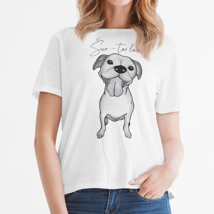 Balti UNISEX marškinėliai "Šuo tai laimė"