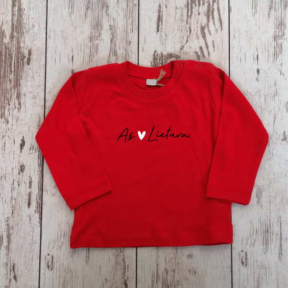 Raudoni vaikiški marškinėliai ilgomis rankovėmis "Meilė Lietuvai“