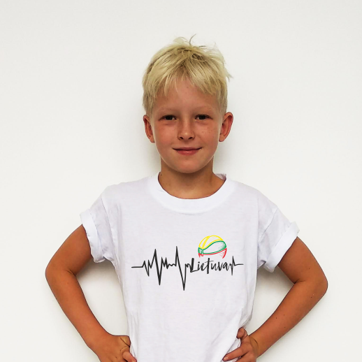 Balti vaikiški marškinėliai "Širdyje krepšinis“