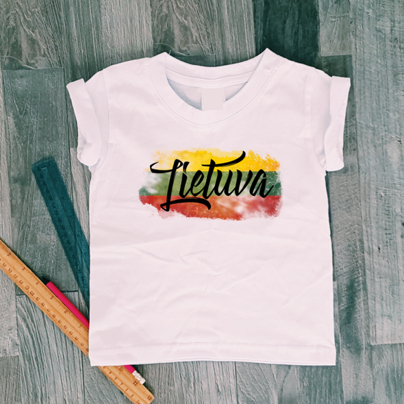 Balti vaikiški marškinėliai "Trispalvė Lietuva“