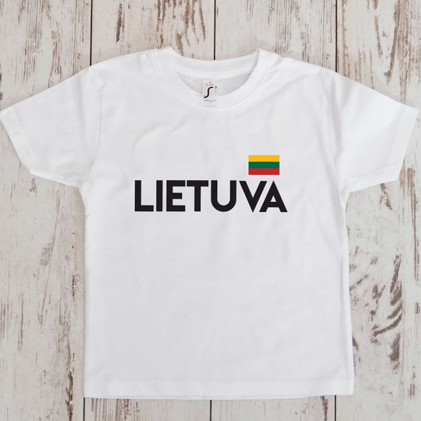 Balti vaikiški marškinėliai "Lietuva su maža vėliava"