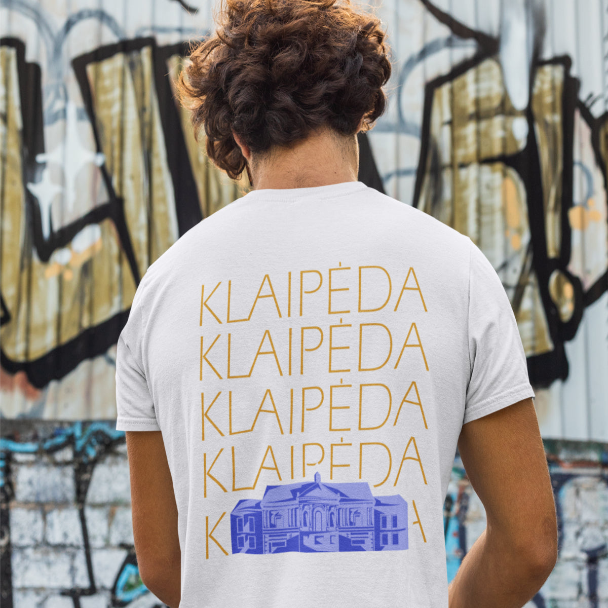 Balti marškinėliai su spauda ant nugaros  "Mano Klaipėda“