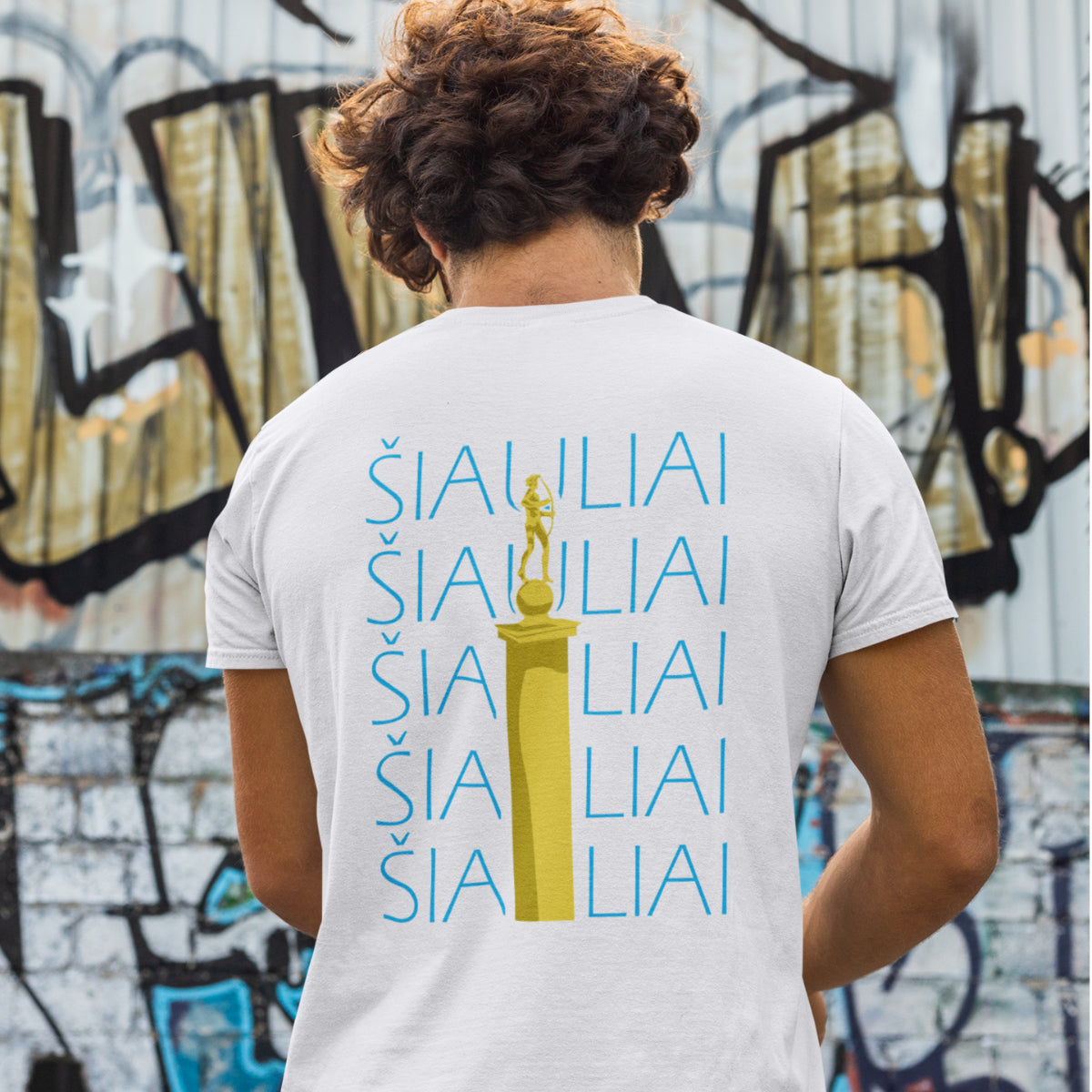 Balti marškinėliai su spauda ant nugaros  "Mano Šiauliai“