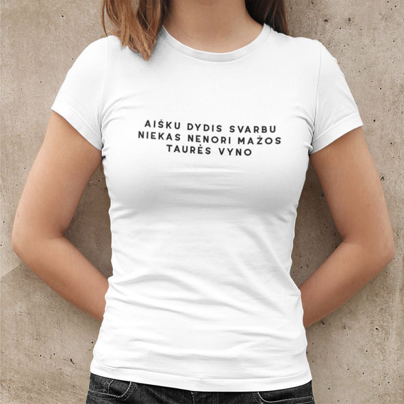 Balti moteriški medvilniniai marškinėliai "Dydis svarbu"