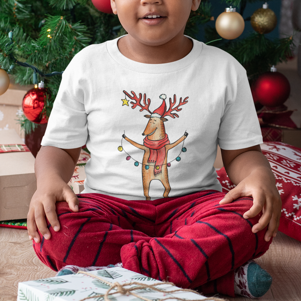 Balti vaikiški marškinėliai šeimoms "Briedžių šeimyna“ Vaikiškas dizainas
