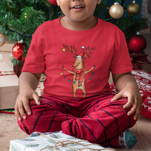 Raudoni vaikiški marškinėliai šeimoms "Briedžių šeimyna“ Vaikiškas dizainas