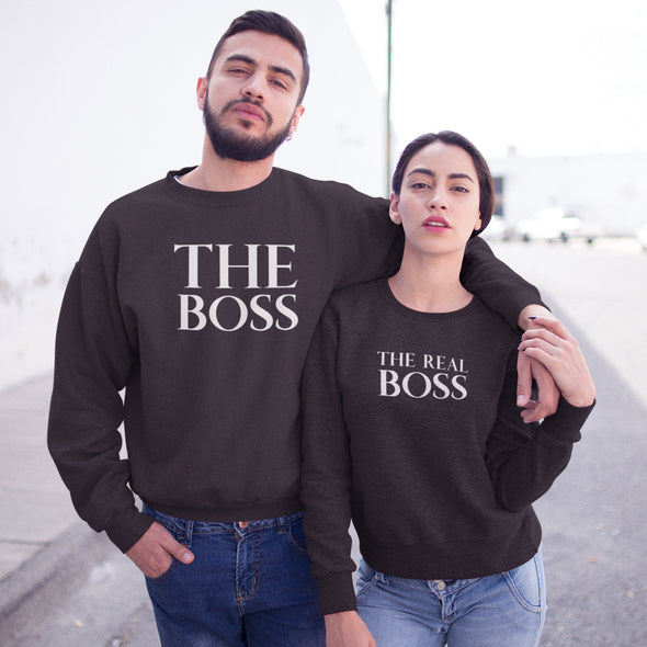 Juodi džemperiai be gobtuvu poroms "The boss & the real boss“ Vyriškas dizainas