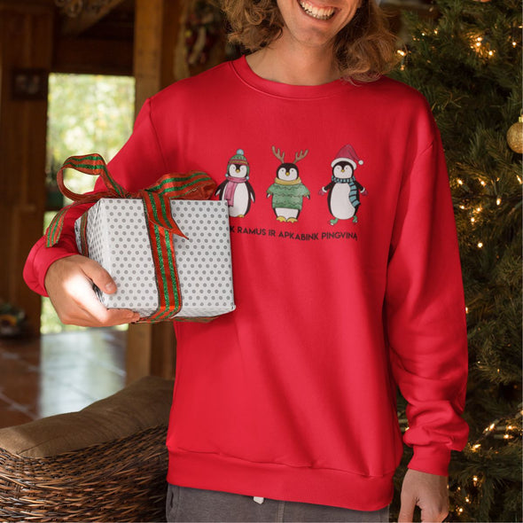 Raudonas UNISEX kalėdinis džemperis be gobtuvo "Būk ramus"