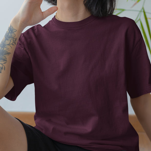 Burgundiški UNISEX medvilniniai Špyga taukuota marškinėliai