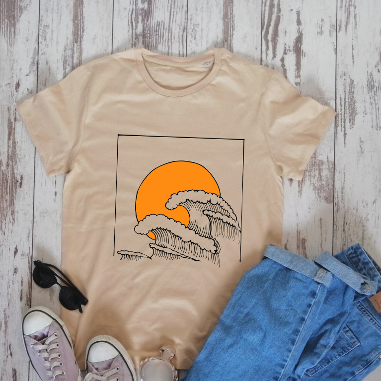 Smėlio spalvos ekologiškos medvilnės marškinėliai "Jūra"