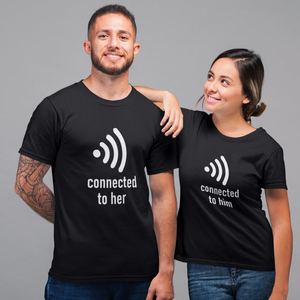 Juodi unisex marškinėliai poroms "Wi-fi“ Vyriškas dizainas