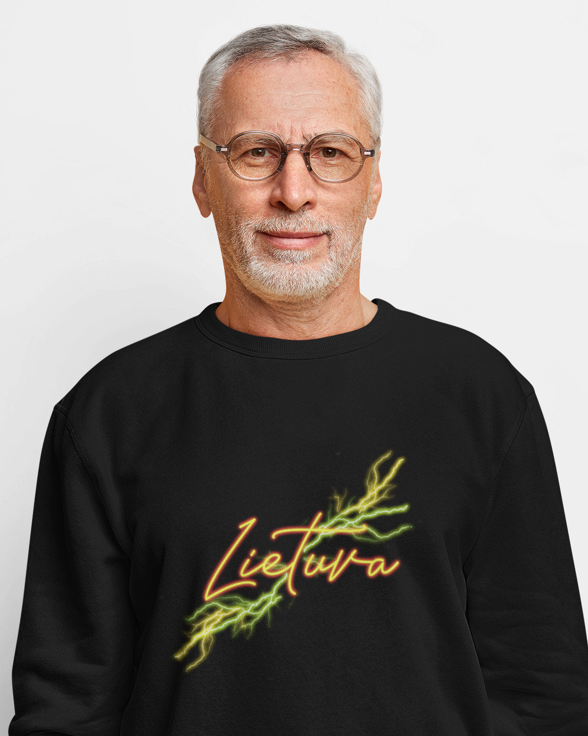 Juodas džemperis be gobtuvo "Neon Lietuva"