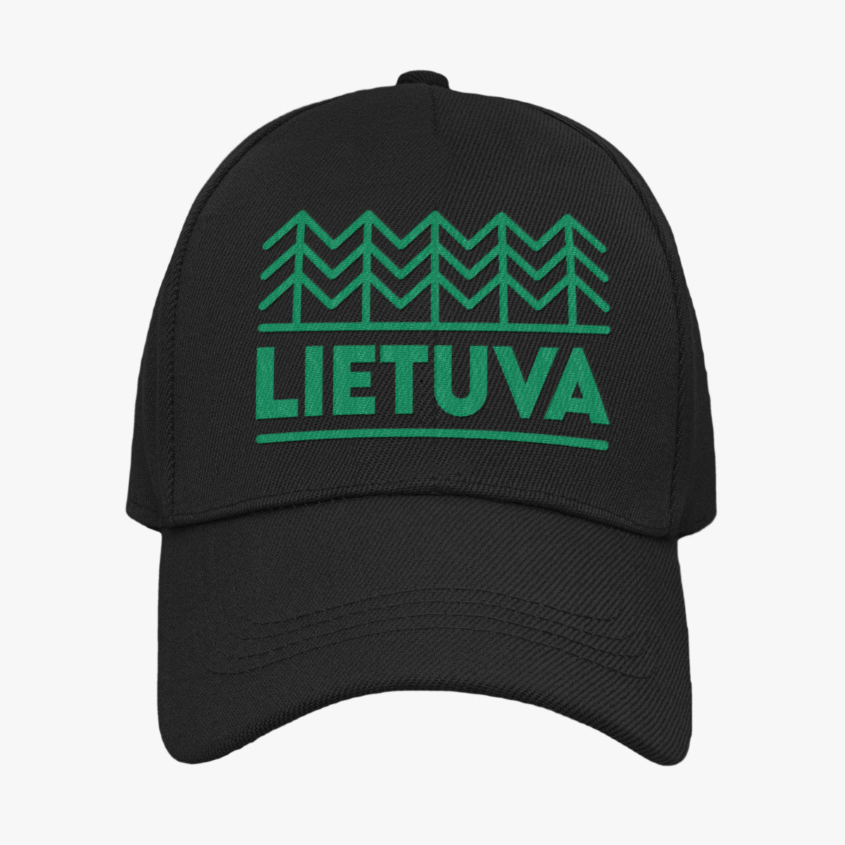 Juoda kepurė su snapeliu ir žaliu aksominiu marginimu "Lietuvos sengirė“